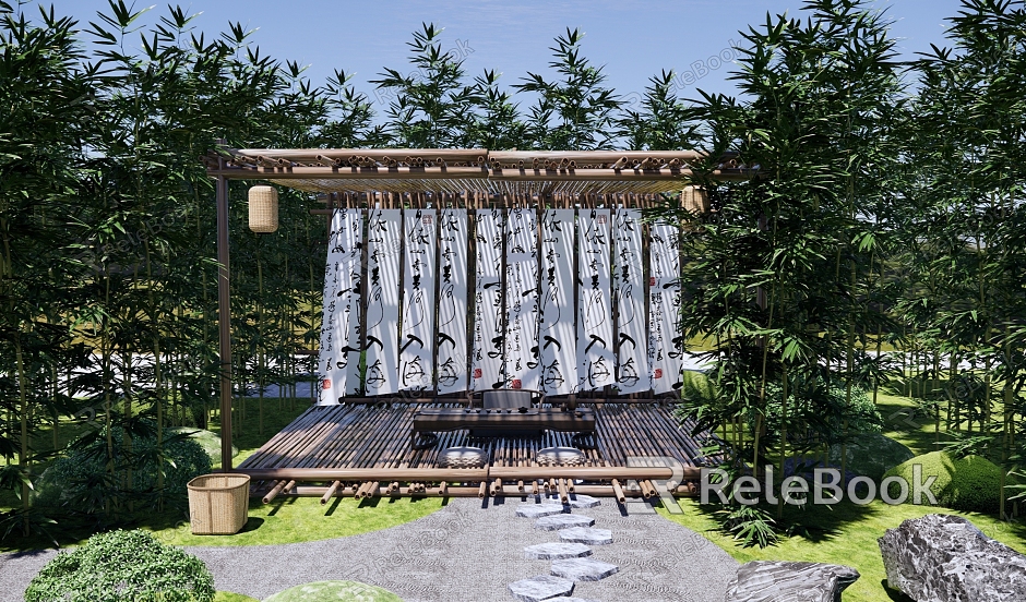 New Chinese Style Bamboo Forest Park Landscape Under-forest Space Bamboo Corridor Frame Bamboo Forest Tea Room Bamboo Forest Tea Tasting Outdoor Veil Bamboo Curtain model