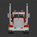 Red Heavy Duty Truck With Chrome Cab Exhaust Pipes And Silver Accents