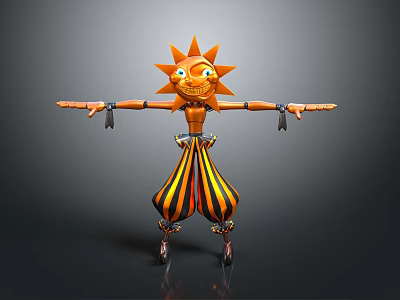 Game Movie Character With Sun Shaped Head Smiling Face Outstretched Arms And Striped Pants 3d model