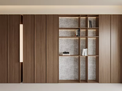 Modern Wooden Decorative Cabinet with Open Shelves Built-in Lighting and Minimalist Design 3d model