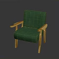 Green Vintage Armchair Featuring Wooden Armrests Legs And Comfortable Upholstered Seat