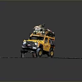 Yellow Off Road Vehicle Model With Roof Luggage Spare Tire And Adventure Gear