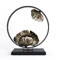 Elegant Ornament Decor Set With Circular Frame Golden Bamboo Mountain Bird And Ginkgo Design