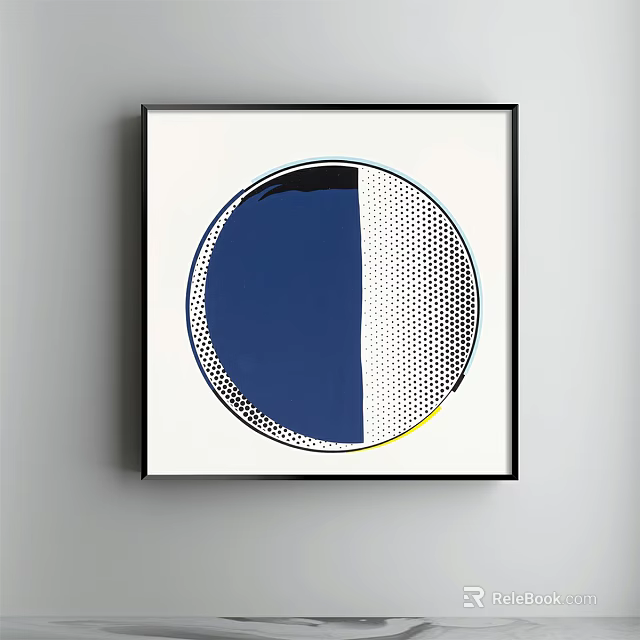 Abstract Circular Artwork In Black Frame With Blue Section And Polka Dot White Area 3d model