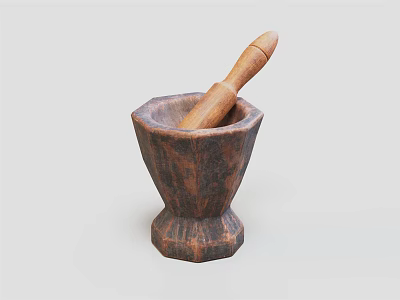 Handcrafted Wooden Mortar And Pestle With Natural Wood Texture For Grinding 3d model