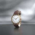 Classic Wrist Watch with Brown Leather Strap White Dial and Golden Roman Numerals