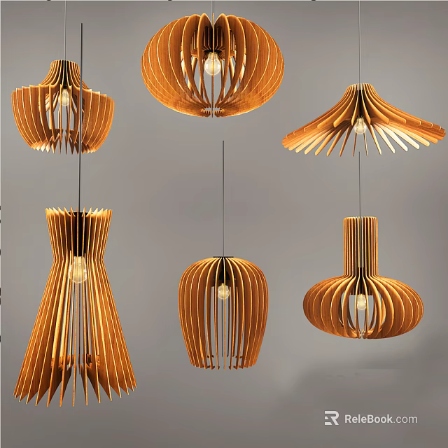 Modern Artistic Wooden Pendant Lights With Various Creative Shapes And Designs 3d model 