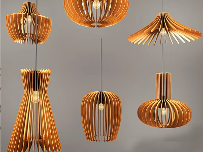 Modern Artistic Wooden Pendant Lights With Various Creative Shapes And Designs 3d model