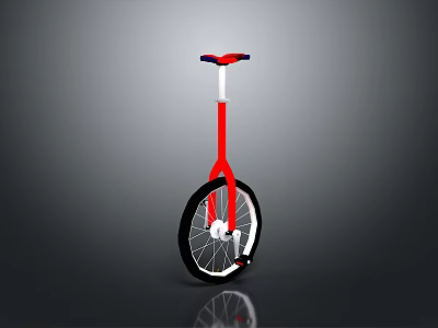 Red Unicycle With Black Wheel White Frame And Red Handlebar Modern Design 3d model