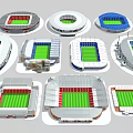 Different Stadium Models Featuring Various Designs Seating Colors And Green Fields 3d model