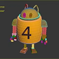 Yellow Robot Sculpture Featuring Red Eyes Number 4 Orange Arms and Legs