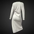 White Long Sleeve Casual Dress With Vertical Stripes Mid Length Design