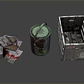 Public Waste Management Facility with Cardboard Boxes Metal Barrel and Crate
