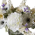 Elegant Floral Arrangement With White Peonies Purple Blooms In Transparent Ribbed Vase