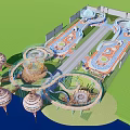 Colorful Children's Play Area With Slides Spinning Structures And Tower Like Decorations