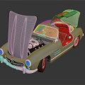 Classic Silver Mercedes-Benz Convertible With Open Hood And Trunk Red Seats Exposed Engine