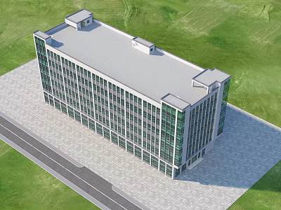 Aerial View Planning of Modern Building With Flat Roof Glass Windows and Green Area 3d model