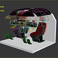 Detailed Aircraft Cockpit Model With Red Checkered Seats And Control Panels