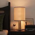 Bedside Table In Bedroom Interior With Table Lamp Astronaut Figurine Radio And Picture Frame