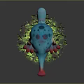 Cute Blue and White Spotted Cartoon Creature with Long Pink Snout Standing on Green Grass