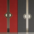 New Chinese Style Sliding Doors With Red And Black Panels And Decorative Metal Buckles