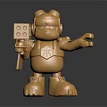 Golden Robot Figure With Mechanical Helmet Holding Cube And Detailed Arms Legs