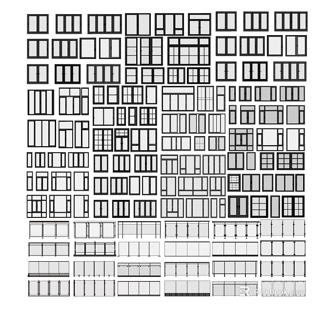 Various Window Designs With Different Shapes And Grid Patterns For Home 3d model 