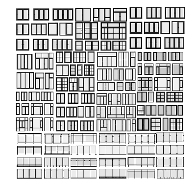 Various Window Designs With Different Shapes And Grid Patterns For Home 3d model