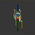 Industrial Equipment Structure Featuring Red Yellow Components And Black Pillar With Pipes