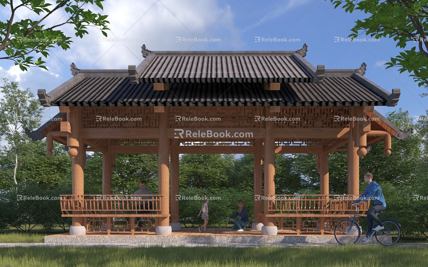 Chinese Style Pavilion Landscape Gallery 3d model