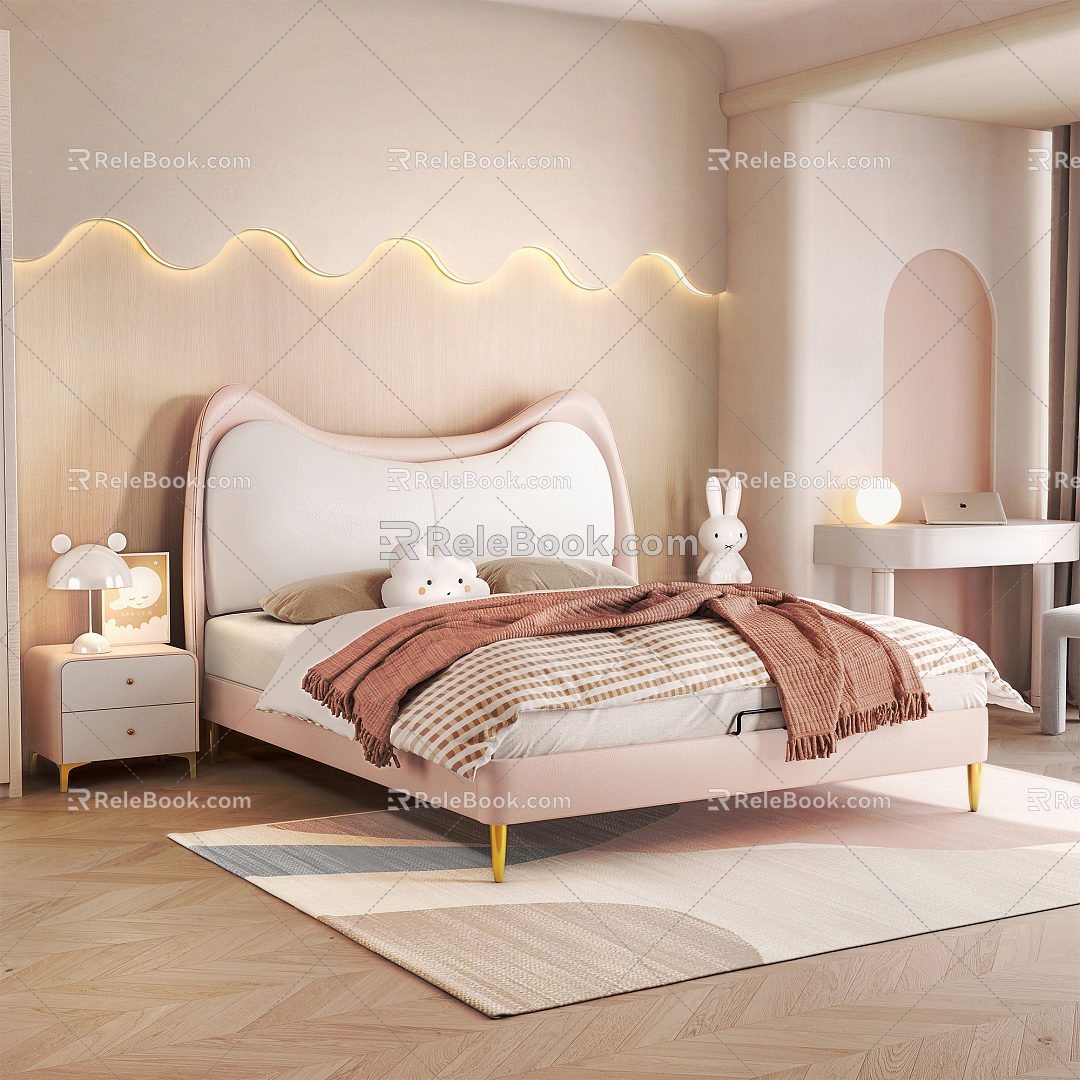 Modern Children's Bed Cream Cat Ears Bed Children's Bed Double Bed 3d model