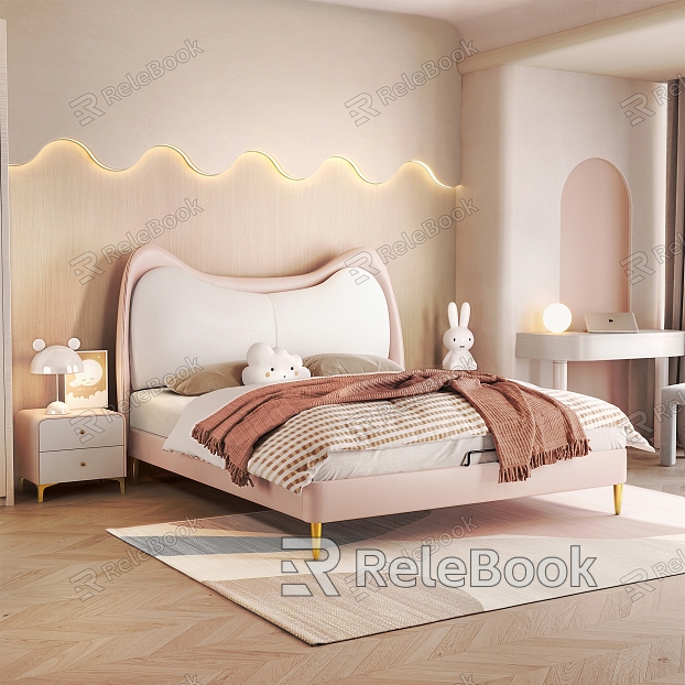 Modern Children's Bed Cream Cat Ears Bed Children's Bed Double Bed model