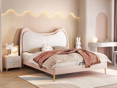 Modern Children's Bed Cream Cat Ears Bed Children's Bed Double Bed model