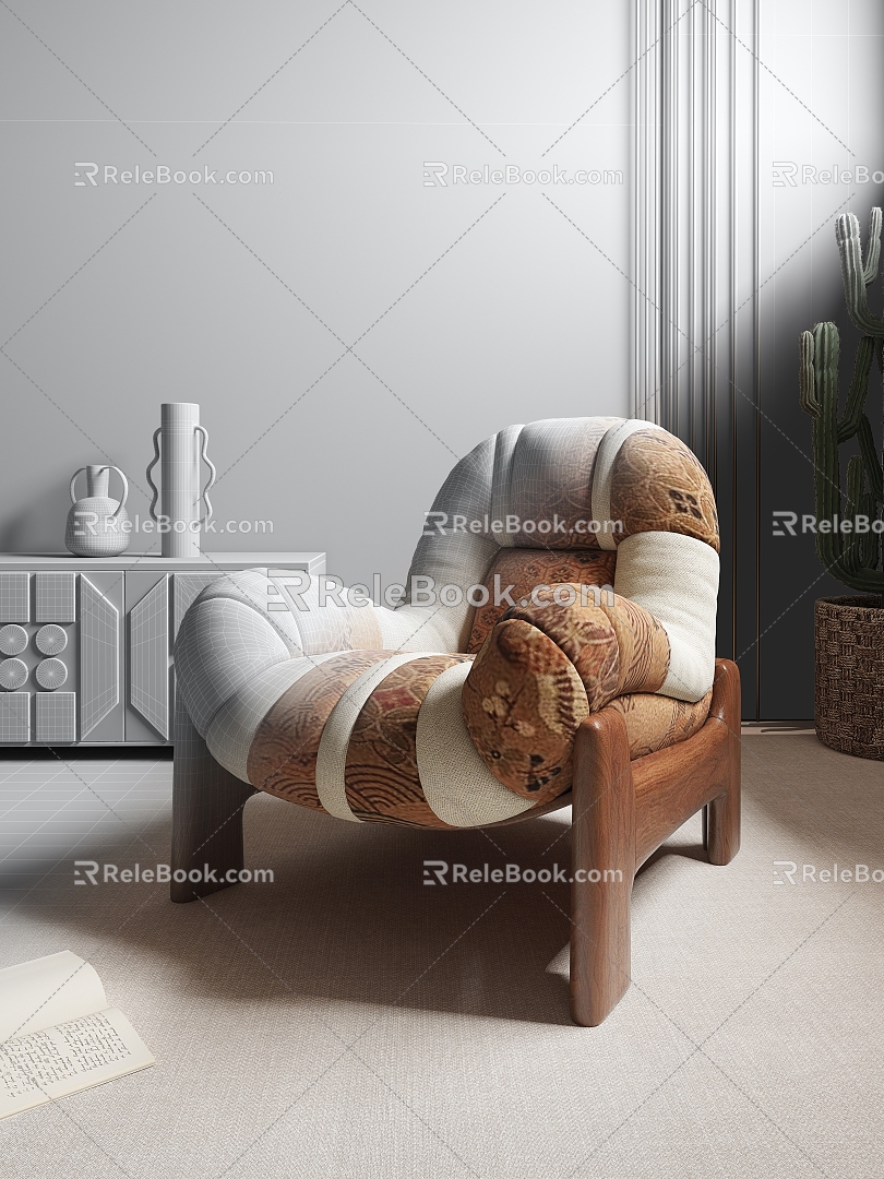 Middle Ancient Style Furniture Single Sofa Internet Popular Sofa 3d model