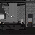 Modern Cafe Interior With Bar Counter Tables Chairs And Minimalist Design Elements