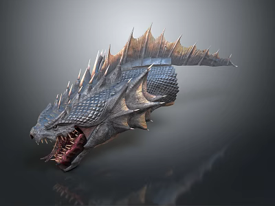 Ferocious Mythical Dragon Creature With Scaled Skin Sharp Teeth Spiked Back 3d model