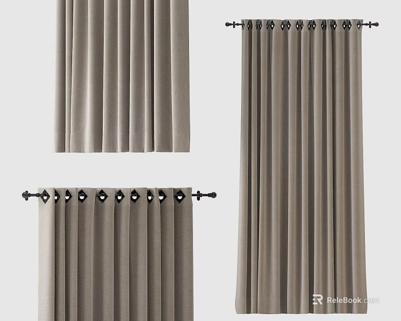 Beige Velvet Curtains With Elegant Drapes And Rod Hooks Design 3d model 