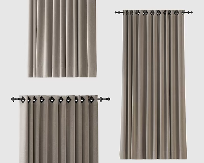 Beige Velvet Curtains With Elegant Drapes And Rod Hooks Design 3d model