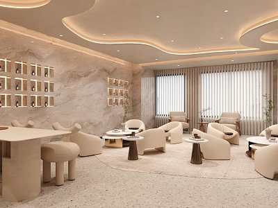 Modern Beauty Hair Salon Interior With Comfortable Seating Decorative Walls And Soft Lighting Design 3d model