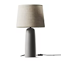 Two Modern Table Lamps with Beige and Grey Cylindrical Bases and Fabric Shades