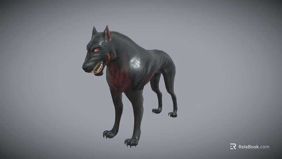 Fierce Black Wolf Game Movie Character With Red Eyes And Sharp Teeth 3d model 