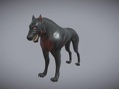 Fierce Black Wolf Game Movie Character With Red Eyes And Sharp Teeth 3d model