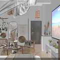 Cozy Modern Hotel Guest Room Interior With Canopy Bed Hanging Chair TV Natural Light And Plants