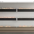 Multiple Modern Wall Mounted Fireplaces Featuring Burning Flames In Interior Design