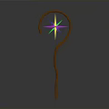 Unique Magical Wooden Staff With Curved Handle And Colorful Star Shaped Top Decoration