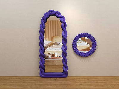 Purple Braided Frame Mirrors Rectangular And Round Wall Decor Pieces 3d model