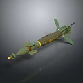 Green Military Missile With Rear Fins And Front Flame Propulsion System