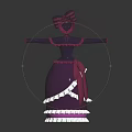 Vintage Style Purple Dress with Pink Sash and White Lace Trim Hat