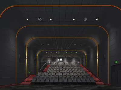 Modern Cinema Interior Design With Rows Of Seats Red Steps And Lighting 3d model