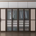 Modern Wooden Wardrobe With Glass Doors Brown Beige Storage And Hanging Space